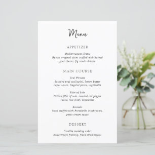 Menu de mariage moderne simple noir et blanc éléga