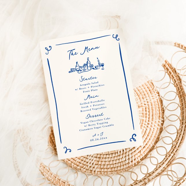 Menu de mariage naval dessiné à la main de manière (Créateur téléchargé)