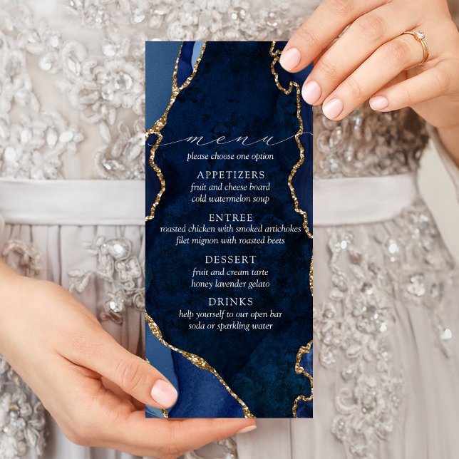 Menu de mariage Navy Marble & Agate Gold (Créateur téléchargé)