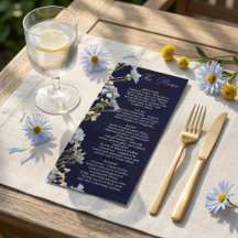 Menu de mariage NavyFloral, Menu minimaliste, Élég