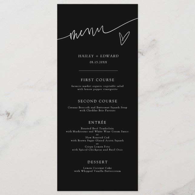 Menu de mariage noir écriture moderne (Devant)