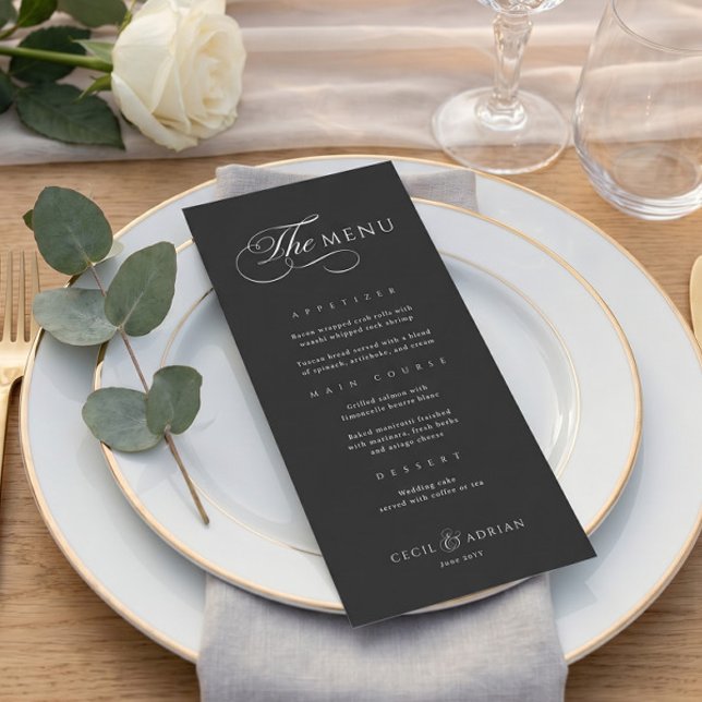 Menu de mariage noir élégant calligraphique (Créateur téléchargé)