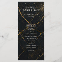 Menu de mariage noir et or de marbre de minuit dor