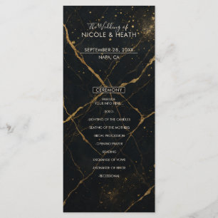 Menu de mariage noir et or en marbre de minuit dor