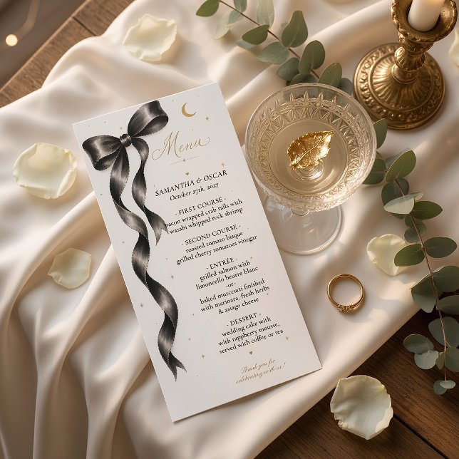 Menu de mariage noir luxueux à nœud | Élégant mini (Créateur téléchargé)