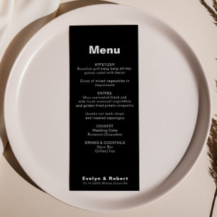 Menu de Mariage noir minimaliste élégant