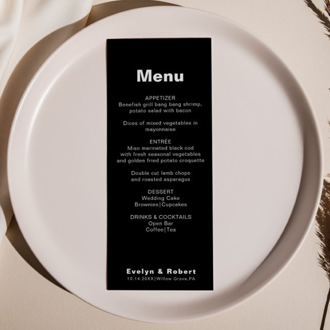 Menu de Mariage noir minimaliste élégant (Créateur téléchargé)