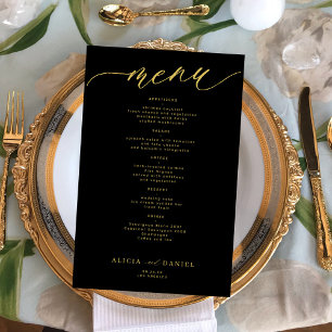 Menu de mariage noir typographie romantique or bud