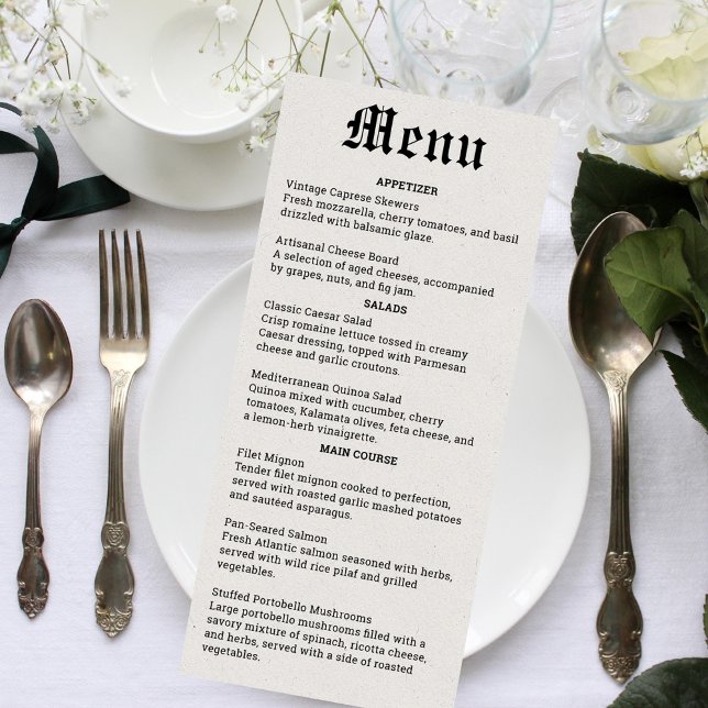 Menu de mariage nostalgique sur papier journal (Nostalgic Newspaper Wedding Menu)