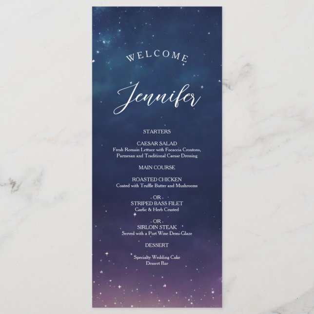 Menu de mariage Nuit étoilée avec nom de l'invité (Devant)