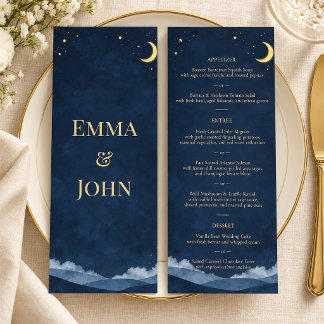 Menu de mariage Nuit étoilée Or Bleu de la Marine