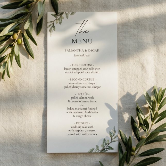 Menu de mariage Olive Branch | Élégante verdure (Créateur téléchargé)
