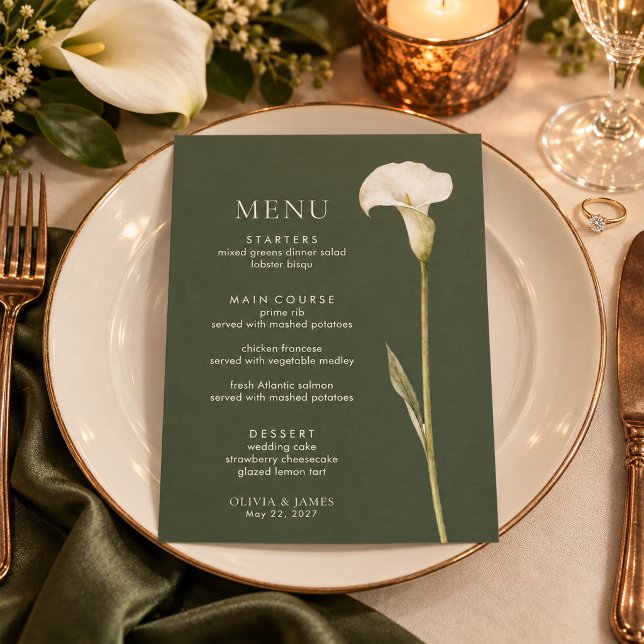 Menu de mariage Olive Green Calla Lily (Olive Green Calla Lily Wedding Menu)
