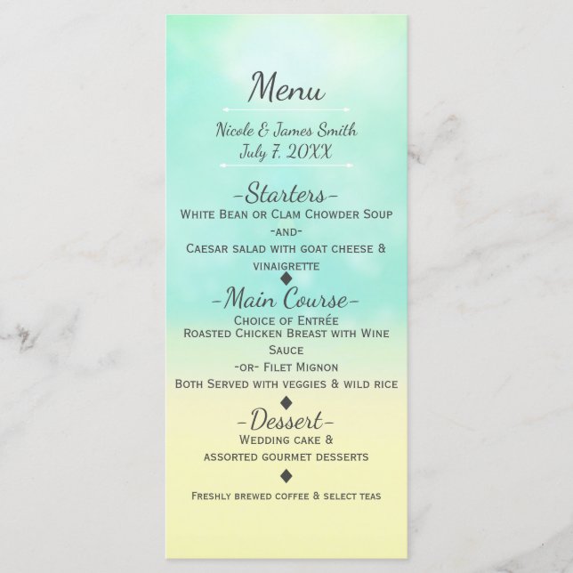 Menu de mariage ombré Ocean & Sand Look plage (Devant)