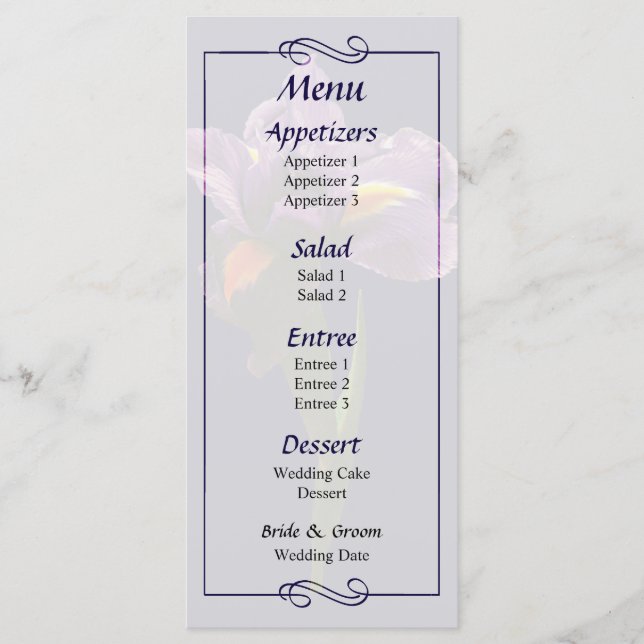 Menu de mariage One Purple Iris (Devant)