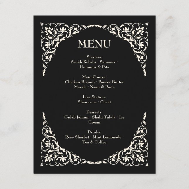 Menu de mariage Onyx Grace noir et ivoire (Devant)