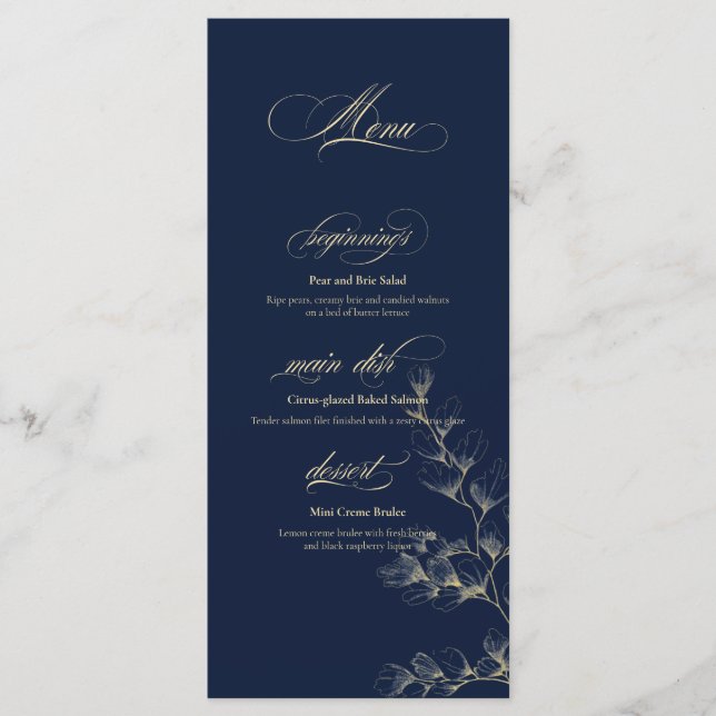 Menu de mariage or et marine (Devant)
