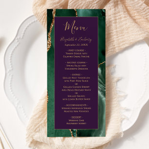 Menu de mariage or violet vert émeraude