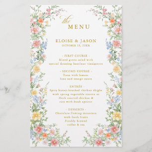 Menu de mariage orné de pastel doux de jardin prin