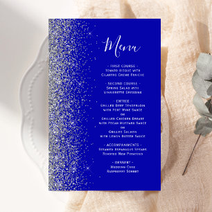 Menu de mariage pailleté argent bleu royal de budg