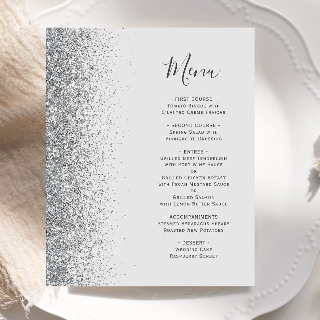 Menu de mariage pailleté argent gris pâle budgétai (Créateur téléchargé)
