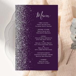 Menu de mariage pailleté argent violet foncé budge
