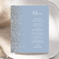 Menu de mariage pailleté argenté bleu poussiéreux