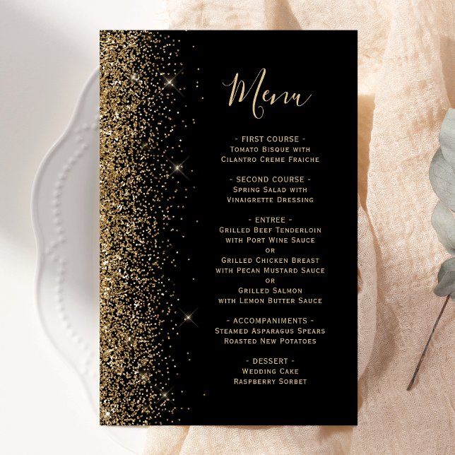 Menu de mariage pailleté or noir à budget élevé (Créateur téléchargé)