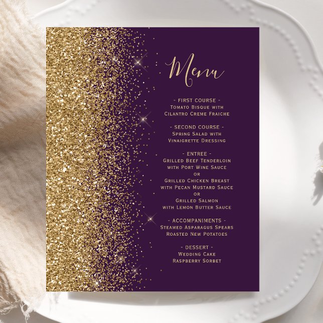 Menu de mariage pailleté or violet Budget (Créateur téléchargé)