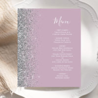 Menu de mariage pailletté lilas poussiéreux argent