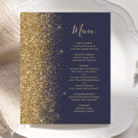 Menu de mariage paillettes dorées bleu foncé à pet
