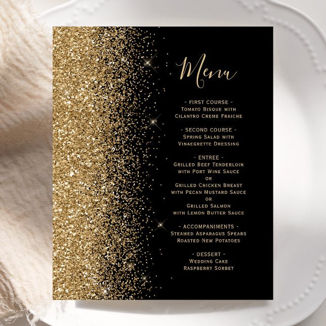 Menu de mariage paillettes noir or budget (Créateur téléchargé)