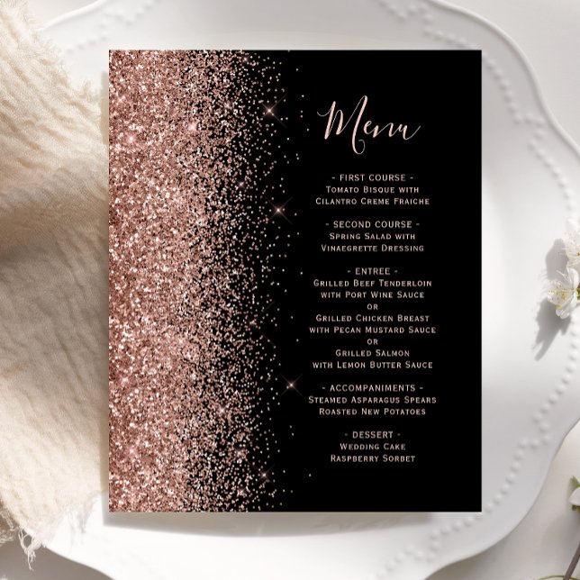 Menu de mariage paillettes rose or métallisé budge (Créateur téléchargé)