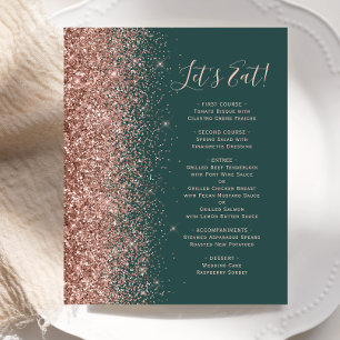 Menu de mariage paillettes vert budget rose or