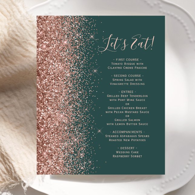 Menu de mariage paillettes vert budget rose or (Créateur téléchargé)