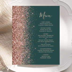 Menu de mariage paillettes vert foncé et or rose p