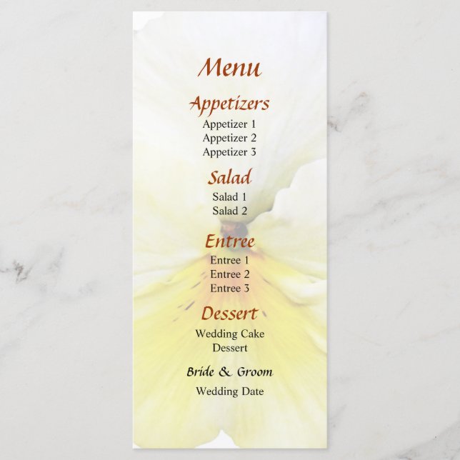 Menu de mariage Pansy jaune clair (Devant)
