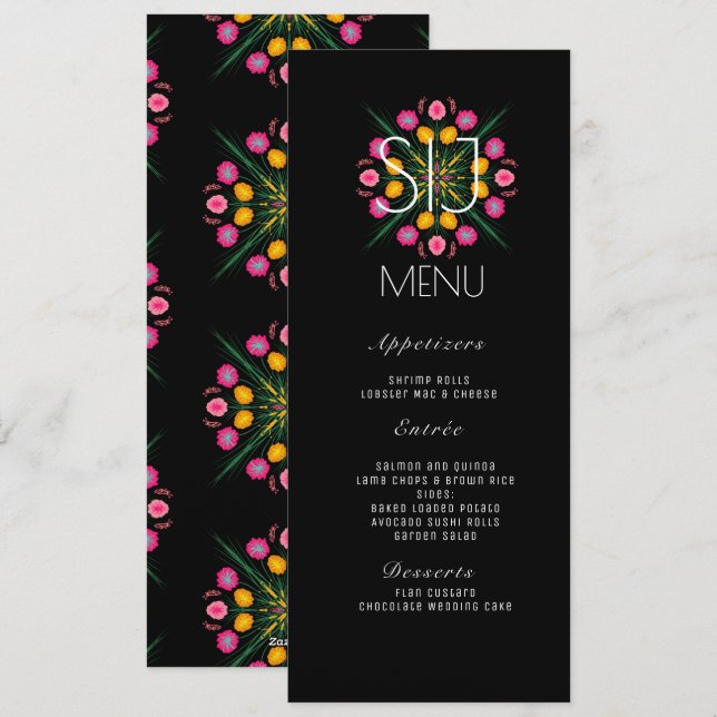 Menu de mariage papillons floraux mexicains à l'au (Devant / Derrière)
