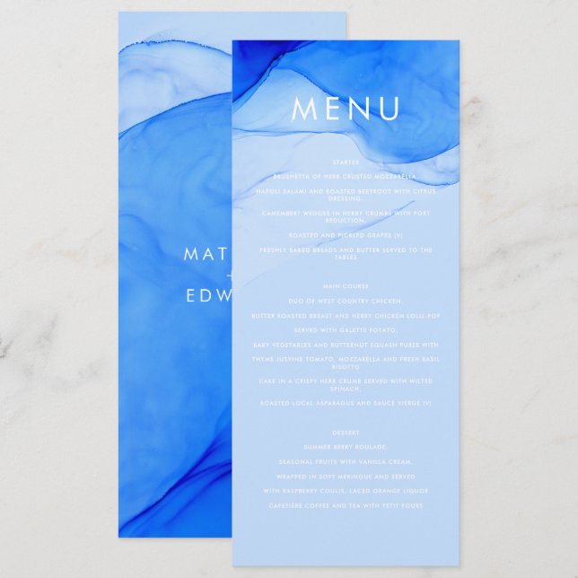 Menu de mariage personnalisé à l'encre moderne, bl (Devant / Derrière)