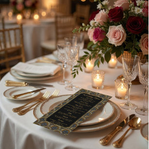 Menu de mariage personnalisé Art Déco brodé