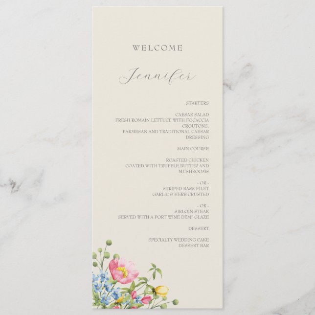 Menu de mariage personnalisé floral (Devant)