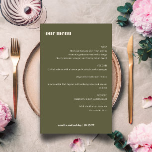 Menu de mariage personnalisé vert olive élégant mo