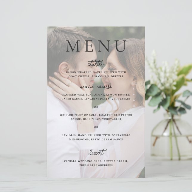 Menu de mariage photo éditorial moderne (Debout devant)