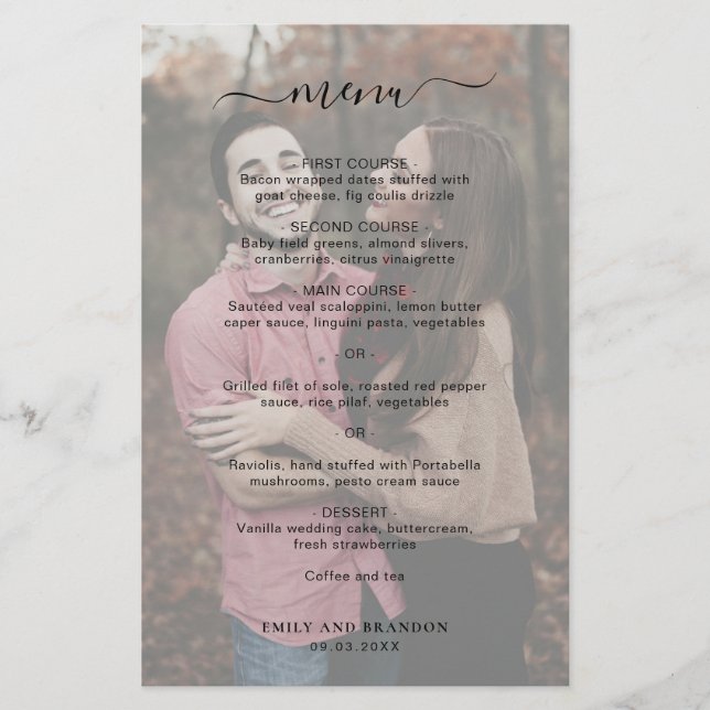 Menu de mariage photo simple et élégant moderne (Devant)