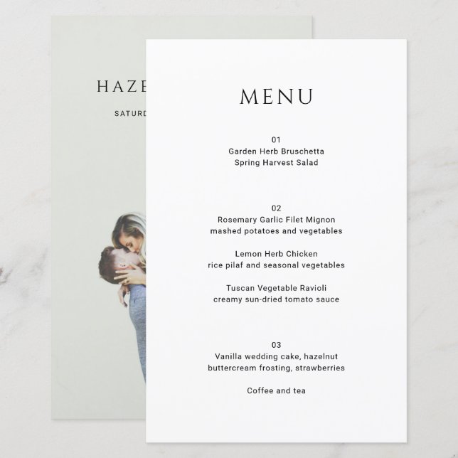 Menu de mariage photo simple moderne (Devant / Derrière)