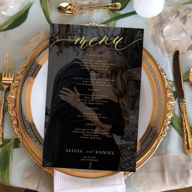 Menu de mariage photo superposition or noir budget (Créateur téléchargé)