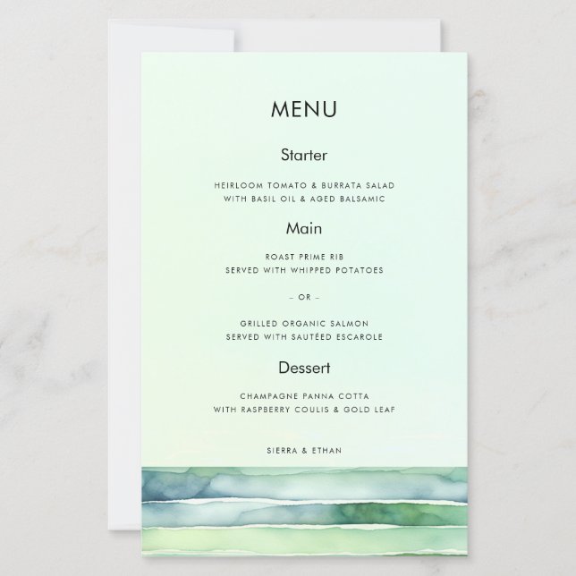 Menu de mariage Piscine de marée verte de plage cô (Devant)