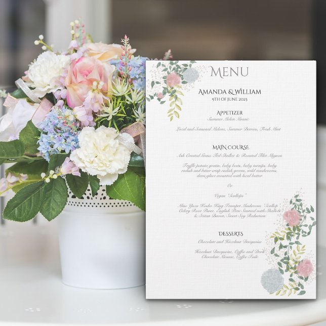 Menu de mariage plat finement fleuri (Créateur téléchargé)