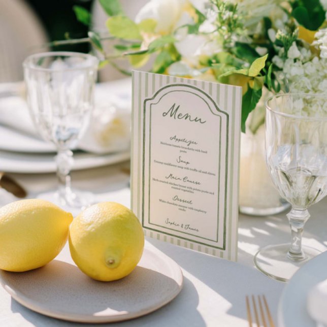 Menu de mariage plat uni rayé vert (Créateur téléchargé)