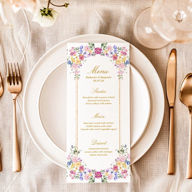 Menu de mariage printanier de jardin floral élégan (Créateur téléchargé)